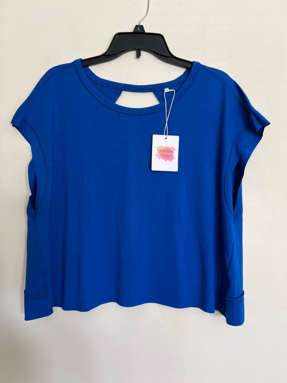 Fashion Women’s Royal Blue Short Sleeve Tee with Back Cutout